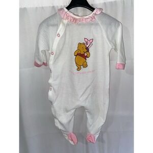 Vintage Winnie The Pooh Piglet Romper Size 6 Months Pink Ruffle One Piece Snap
